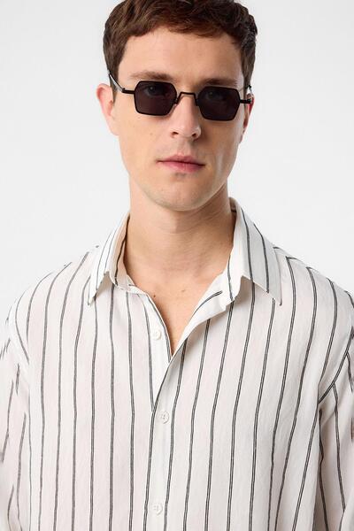 Antioch White Relax Fit Striped Men's Shirt