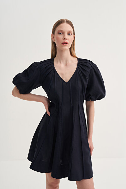 Jorbinol Nervür Detaylı Balon Kol Elbise