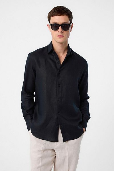 Antioch Black 100% Linen Comfort Fit Men's Shirt