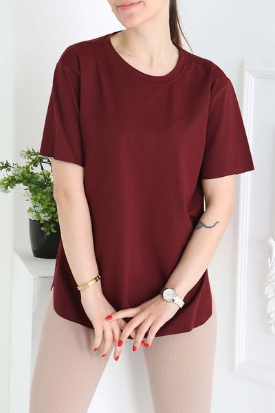 TOFİSA Tear Short Sleeve T-Shirt Claret Red - 27117