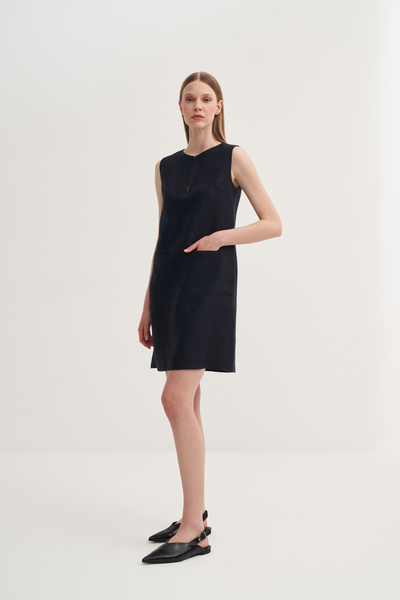 Jorbinol Agraflı Çift Cepli Keten Elbise