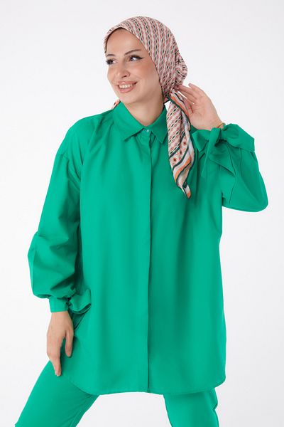 TOFİSA Sleeve Detailed Double Suit Green - 27085