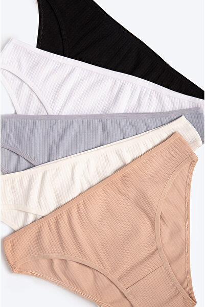 Happy Fox Chiloți de damă din bumbac cu snur Set 5 bucăți Pachet Talie normală