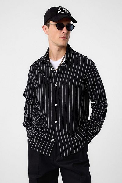 Antioch Men's Black Relax Fit Striped Shirt