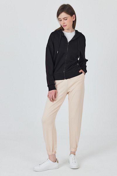 Rays Black Zippered Hooded Sweatshirt with Stripe Detail 3045