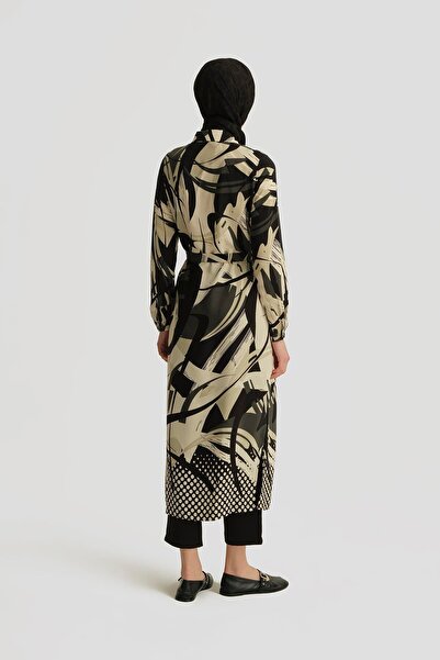 Armine Desenli Viskon Tunik Elbise 25YT402 Siyah - Beyaz