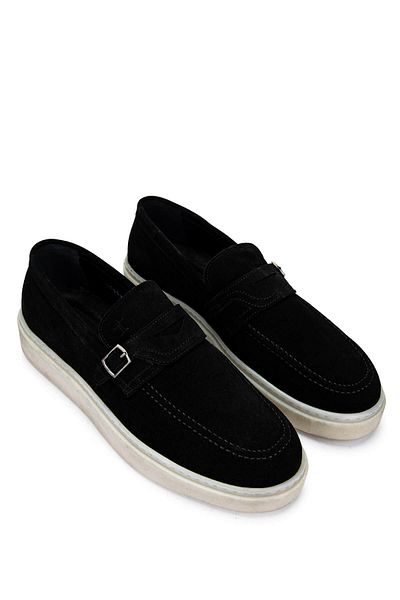 Tamer Tanca Men's Genuine Leather Black Suede Loafer Shoes