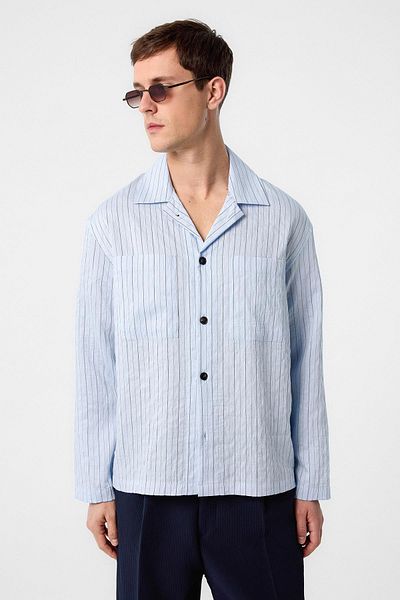 Antioch Blue Modal Fabric Striped Men's Shirt