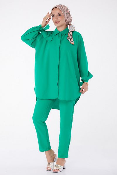 TOFİSA Sleeve Detailed Double Suit Green - 27085