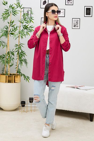 TOFİSA Cămașă cu o singură buzunar Roșu Claret - 27087