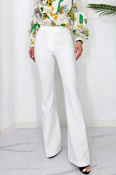 FashionForYou Elegant trousers, Katte, flared cut and high waist, White, L