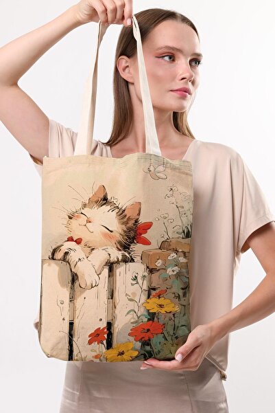 Çınar Bez Çanta Geantă din pânză Peaceful pisică cu imprimeu