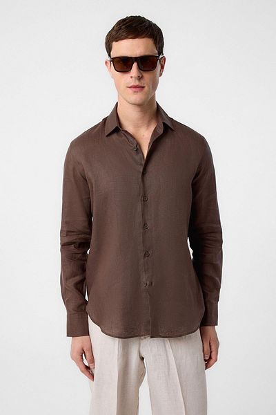 Antioch Brown 100% Linen Comfort Fit Men's Shirt