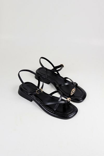 NiceDiffer Women's Black Gold Ring Detailed Daily Sandals