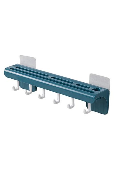 zola Suport de perete autoadeziv pentru ustensile de bucatarie, 6 carlige, 25.7x6x5.5 cm, albastru