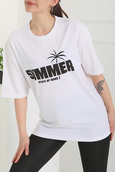 TOFİSA Printed Short Sleeve T-Shirt White - 27119