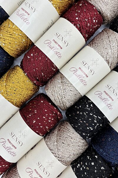 SENSY Paillette Pullu Polyester Makrome İpi Polyester Makrome İp Supla İpi Pullu Çanta İpliği Siyah