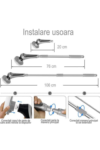 OEM Electric Rotating Brush for Cleaning, 10 Heads, 60 Minute Runtime, 400 RPM, 2 Speeds, Light Gray