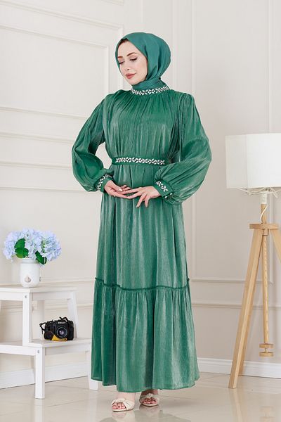 Sevitli Rochie de seară Simay brodata cu piatră-verde smarald
