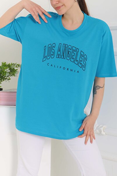 TOFİSA Τυπωμένο κοντομάνικο μπλουζάκι Τυρκουάζ - 27094