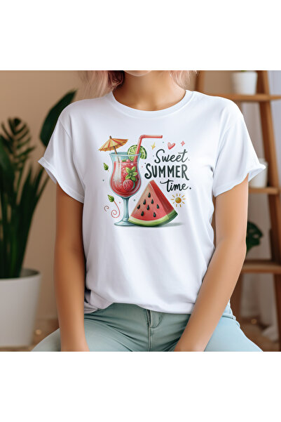 qoeuyl boutique تي شيرت أبيض قطني مطبوع للجنسين من Sweet Summer Time