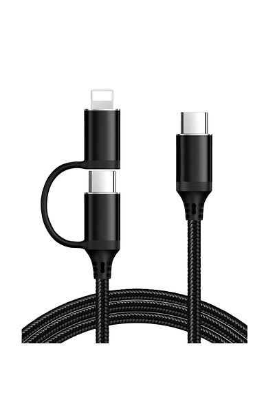 LUVLU Usb C Fast Charging Braided Cable 2-in-1 Max 60w, Usb C To Usb C And Lightning, Universal, 1m