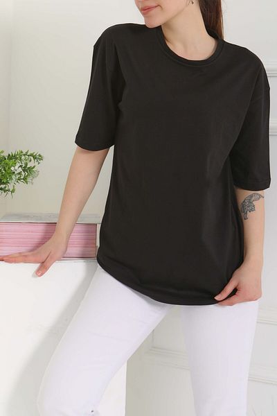 TOFİSA Oversize Short Sleeve T-Shirt Black - 27118