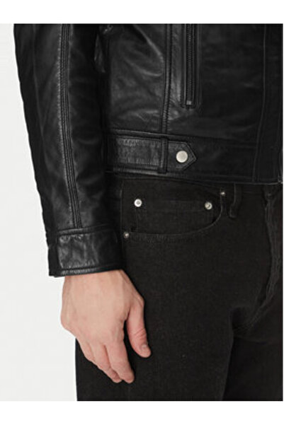 Serge Pariente Geacă de piele bărbătească ERICO AG Neagră