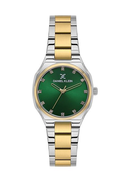 Daniel Klein Silver-Gold Steel Cord,Green,Waterproof,Small,Rhinestone Dial, Classic Women's Wristwatch-1
