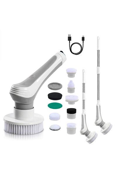 OEM Electric Rotating Brush for Cleaning, 10 Heads, 60 Minute Runtime, 400 RPM, 2 Speeds, Light Gray