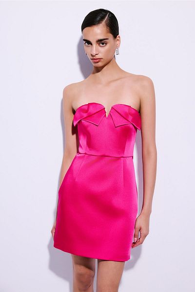 rue Strapless Pink Mini Dress with Chandelier Detail
