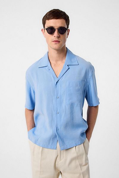 Antioch Blue Apache Collar Modal Fabric Men's Shirt