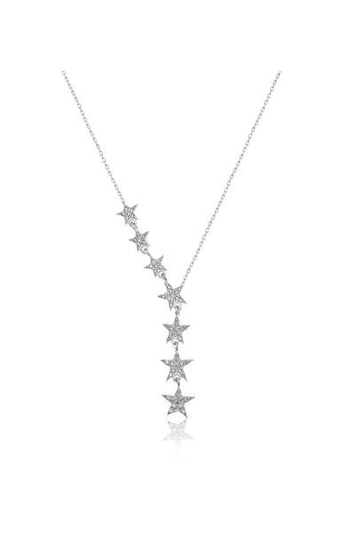 Takı Dükkanı Gümüş Kayan Sıralı Yıldızlar Süzülen Yıldız Kolye wsn61b