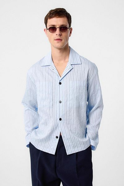 Antioch Blue Modal Fabric Striped Men's Shirt