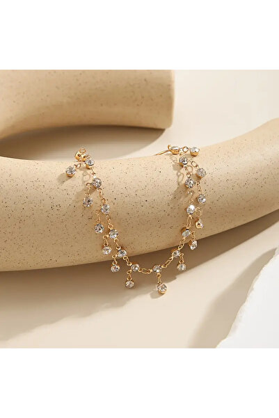 Girift Vintage Aver Taşlı Sallantılı Kulak Ve Burun Zinciri - Hint Hızması