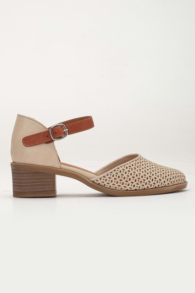 ANALİN SHOES Women's Genuine Leather Closed Toe Sandals - Beige
