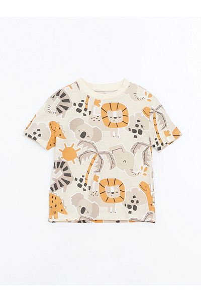 LC Waikiki Lcw Baby Beige Crew Neck Printed Baby Boy Pajama Set