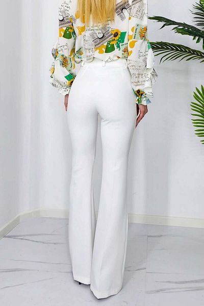 FashionForYou Elegant trousers, Katte, flared cut and high waist, White, L