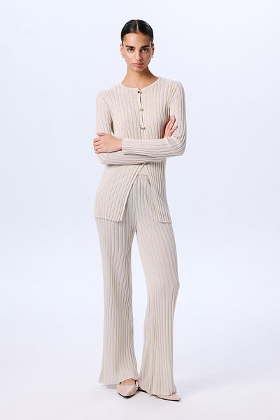 rue Gold Buttoned Glittery Long Sleeve Knitwear Cream Cardigan