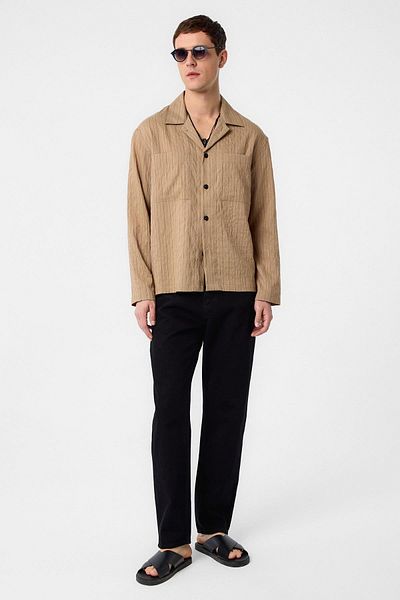Antioch Light Brown Modal Fabric Striped Men's Shirt