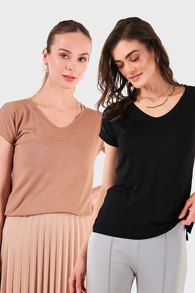 Lela V-Neck Relaxed Fit Slit Detailed 2'Li Package Blouse Bluz 5862000S2