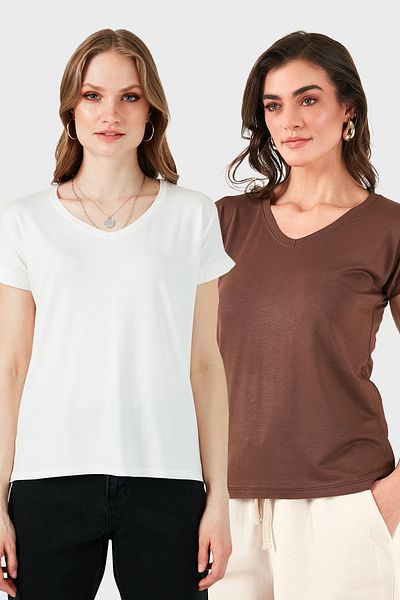 Lela V-Neck Relaxed Fit Slit Detailed 2'Li Package Blouse Bluz 5862000S2