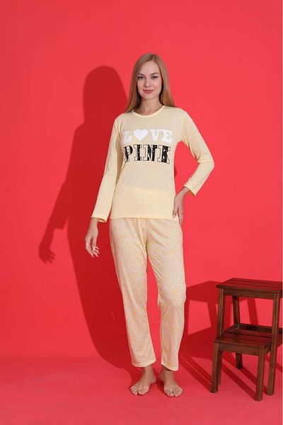 Intisimo Women's Pajamas, Long Sleeve, Love Pink, Cotton, Yellow - XXL