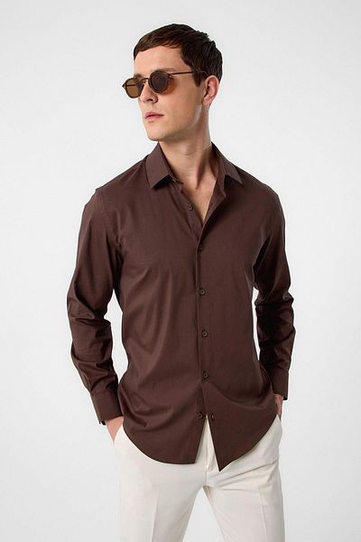 Antioch Brown Slim Fit Men's Shirt
