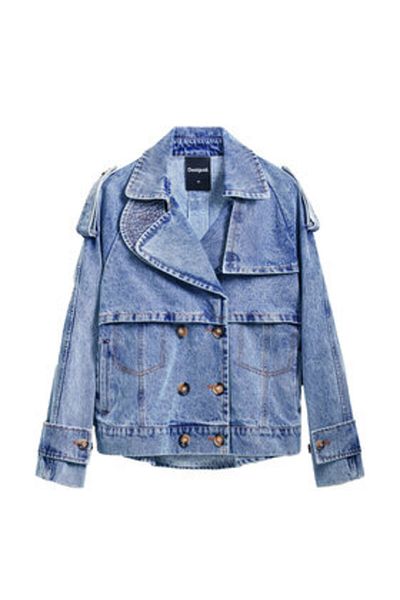 Desigual Jachetă din denim pentru femei 25SWED57 albastră