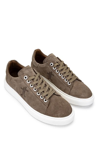 Tamer Tanca Men's Genuine Leather Beige Suede Sneakers & Sports Shoes