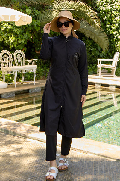 Starinci Mayo Starinci Tam Kapalı Tesettür Mayo Hakim Yaka Düz Siyah