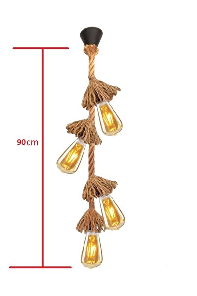 ŞANLED Rustik Jüt Halatlı Sarkıt Lamba Avize Retro Otantik Halat 80 cm 4'lü AMPÜL /1 ADET