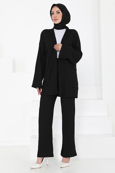 TOFİSA Kimono Set with Pockets Black - 27131