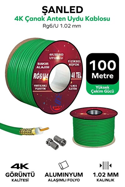 CFR AYDINLATMA Anten Uydu Yeşil Kablosu Rg6 U4 Tv Anten Kablo 48 Tel-100 Metre